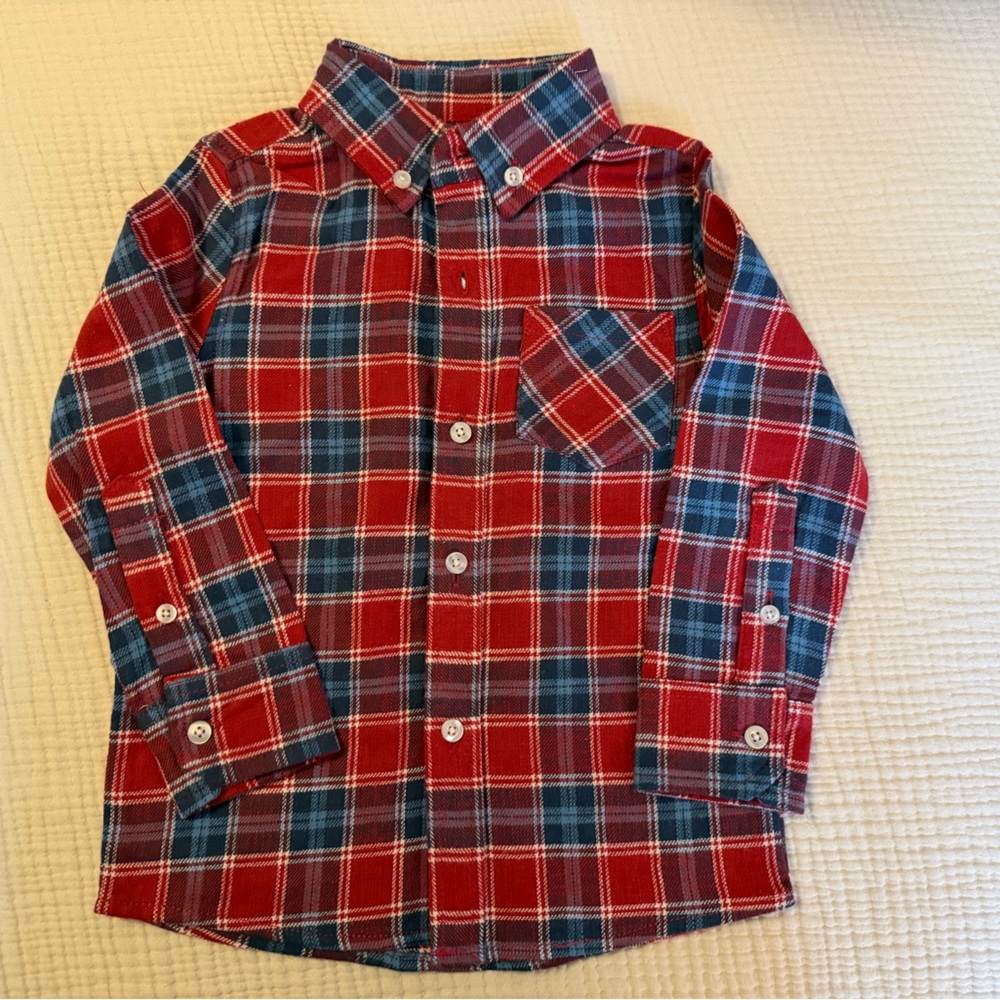 Plaid Kids Shirt - Red and Blue